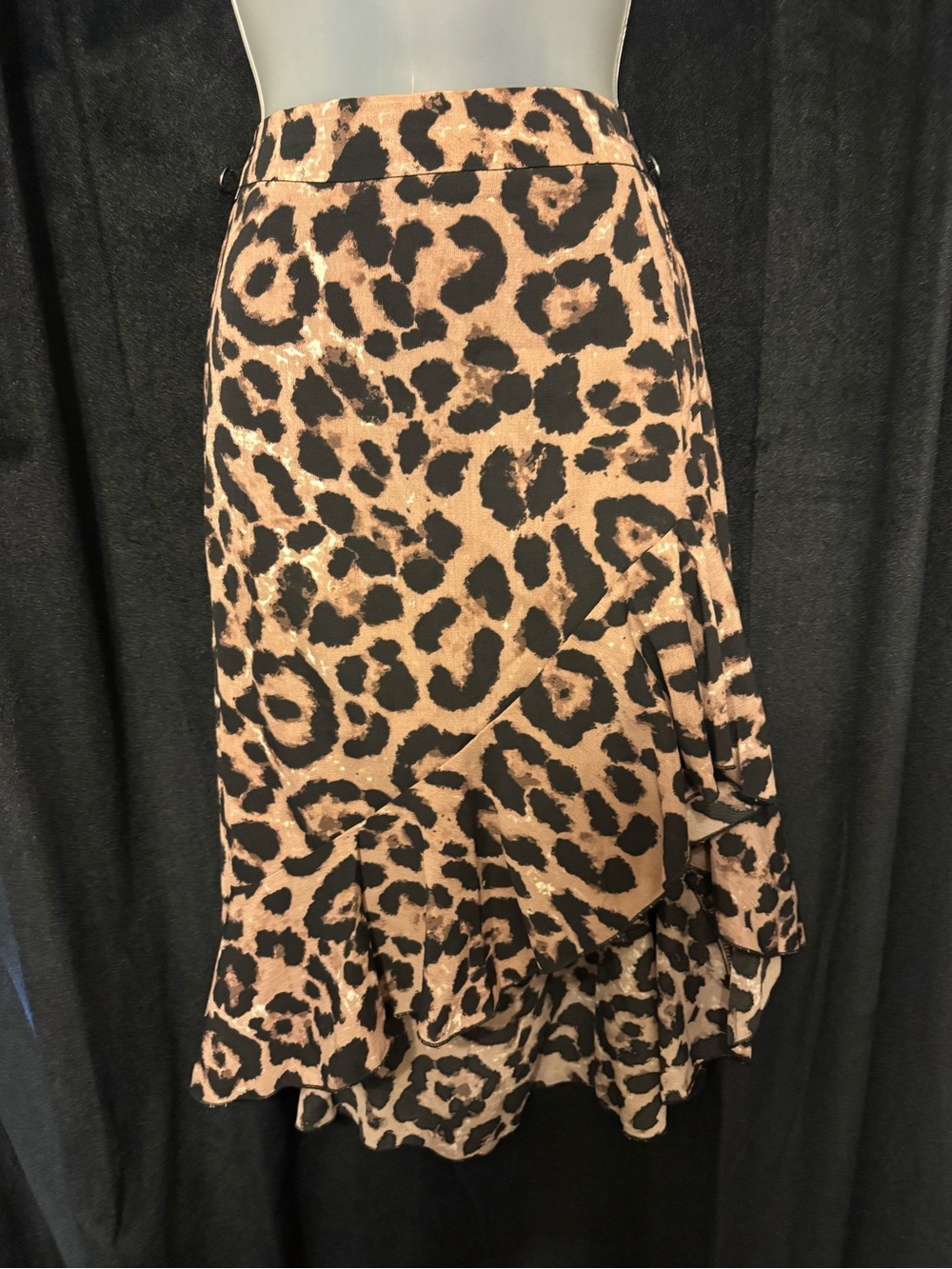 Asymmetrical Leopard Print Ruffle Midi Skirt - Black and Tan
